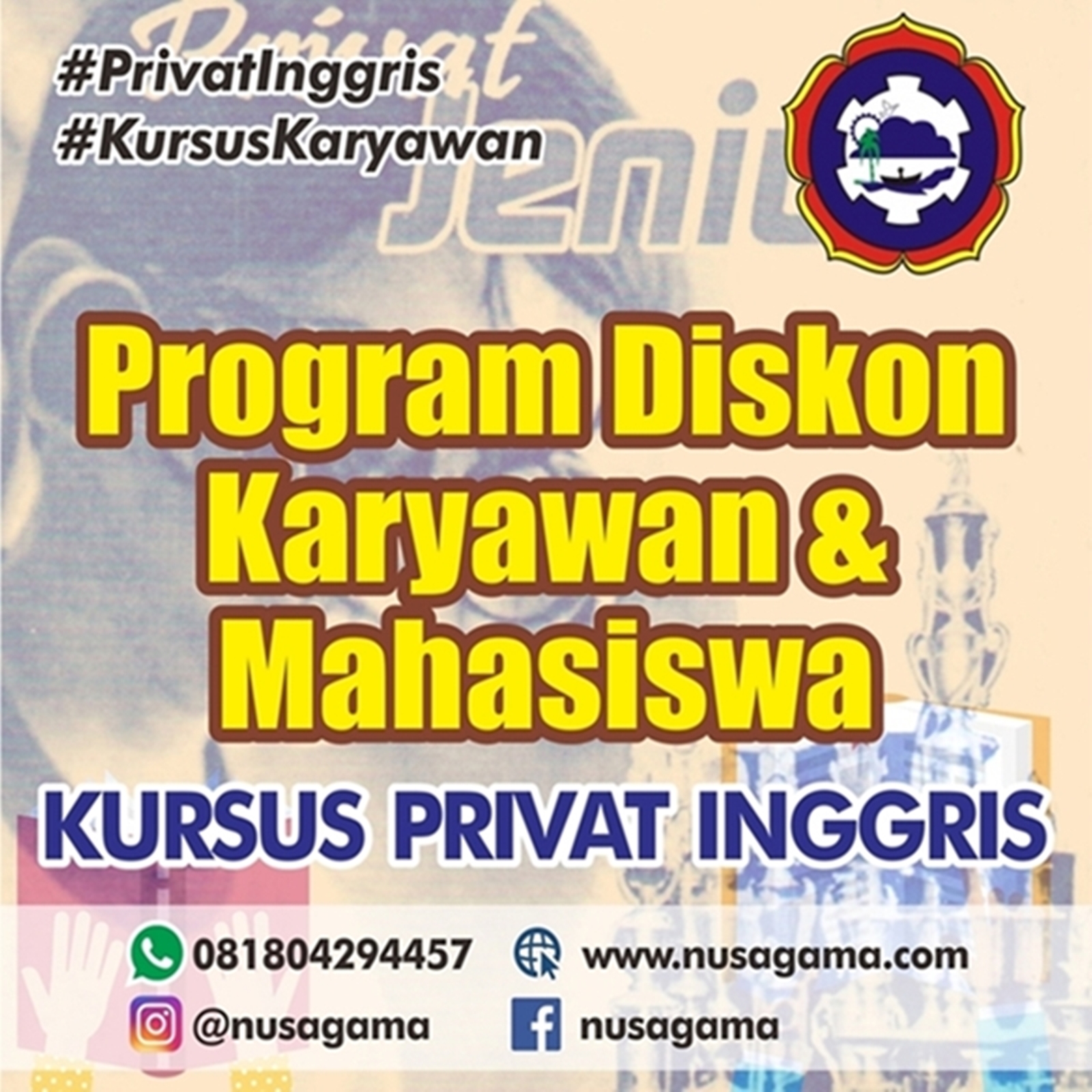 Lembaga Bimbel Privat Kursus NUSAGAMA COLLAGE Melayani Belajar Privat Bahasa Inggris untuk Percakapan Conversation Demikian info yang bagus tempat