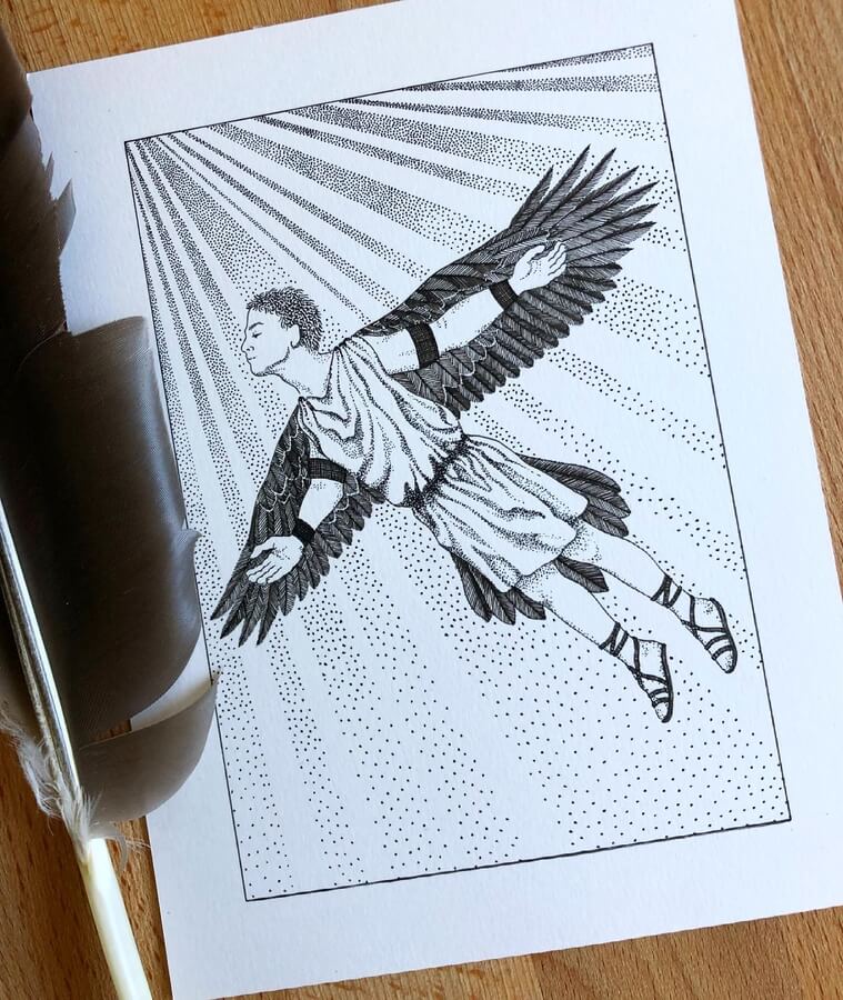 09-The-story-of-Icarus-Stippling-Drawings-Diane-Swartzberg-www-designstack-co