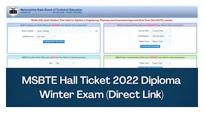 MSBTE Hall Ticket Diploma Winter Exam 2022