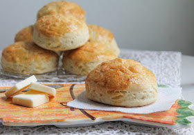 Food Lust People Love: These fluffy cheddar herb scones have the most wonderful flavor, not just from the cheese and herbs but also from the yeast used as the rising agent. The cheese and herbs are subtle in these scones but that just makes them more versatile. My family ate a few for breakfast but I also served them with pork and bacon patties as a sort of alternative burger for dinner. Delicious!