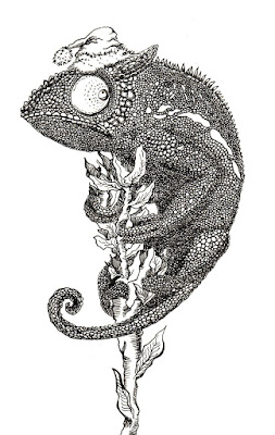 Illustration caméléon jeunesse encre ink 'merry christmas'