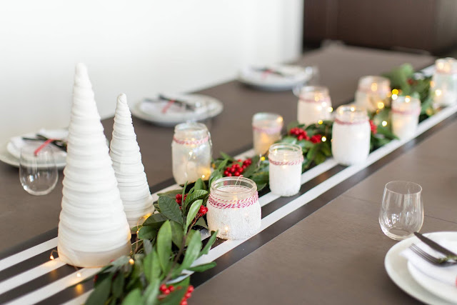 DIY Glittery White Christmas Mason Jar Centerpiece by The Celebration Stylist