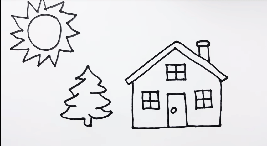  Menggambar rumah untuk anak TK dengan pemandangan pohon 