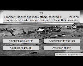 President Hoover and many others believed in ___, the idea that Americans who worked hard would have their rewards. Answer choices include: American collectivism, American individualism, American teamwork, American charity