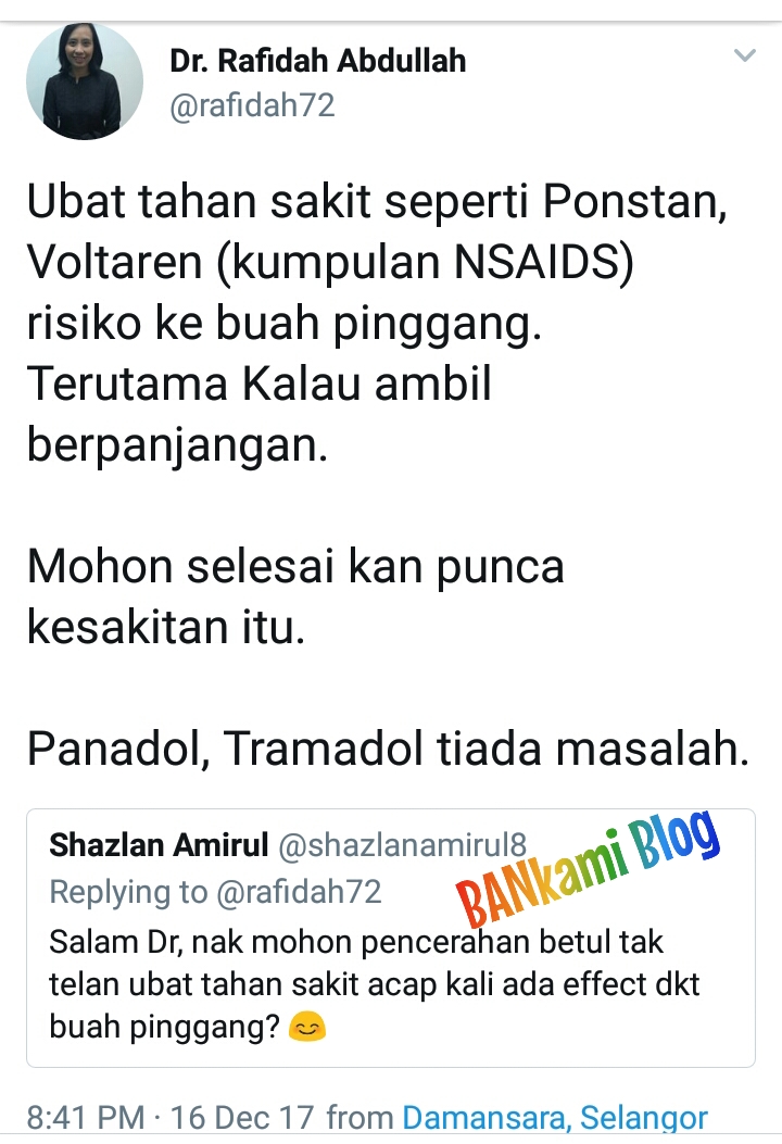 Dr Rafidah - Ponstan, Voltaren Risiko Ke Buah Pinggang