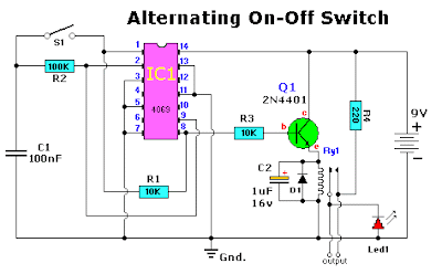 IC 4069 Alternating On-Off Switch Circuit