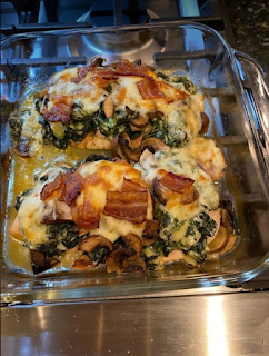 Smothered Chicken with Creamed Spinach Bacon And Mushrooms