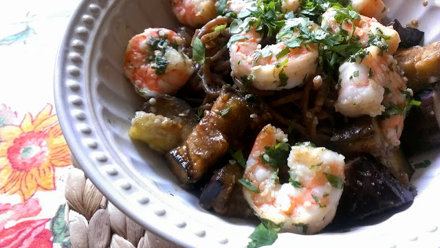 shrimp eggplant soba noodles