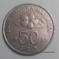 Syiling Malaysia coin of 50 sen 1989