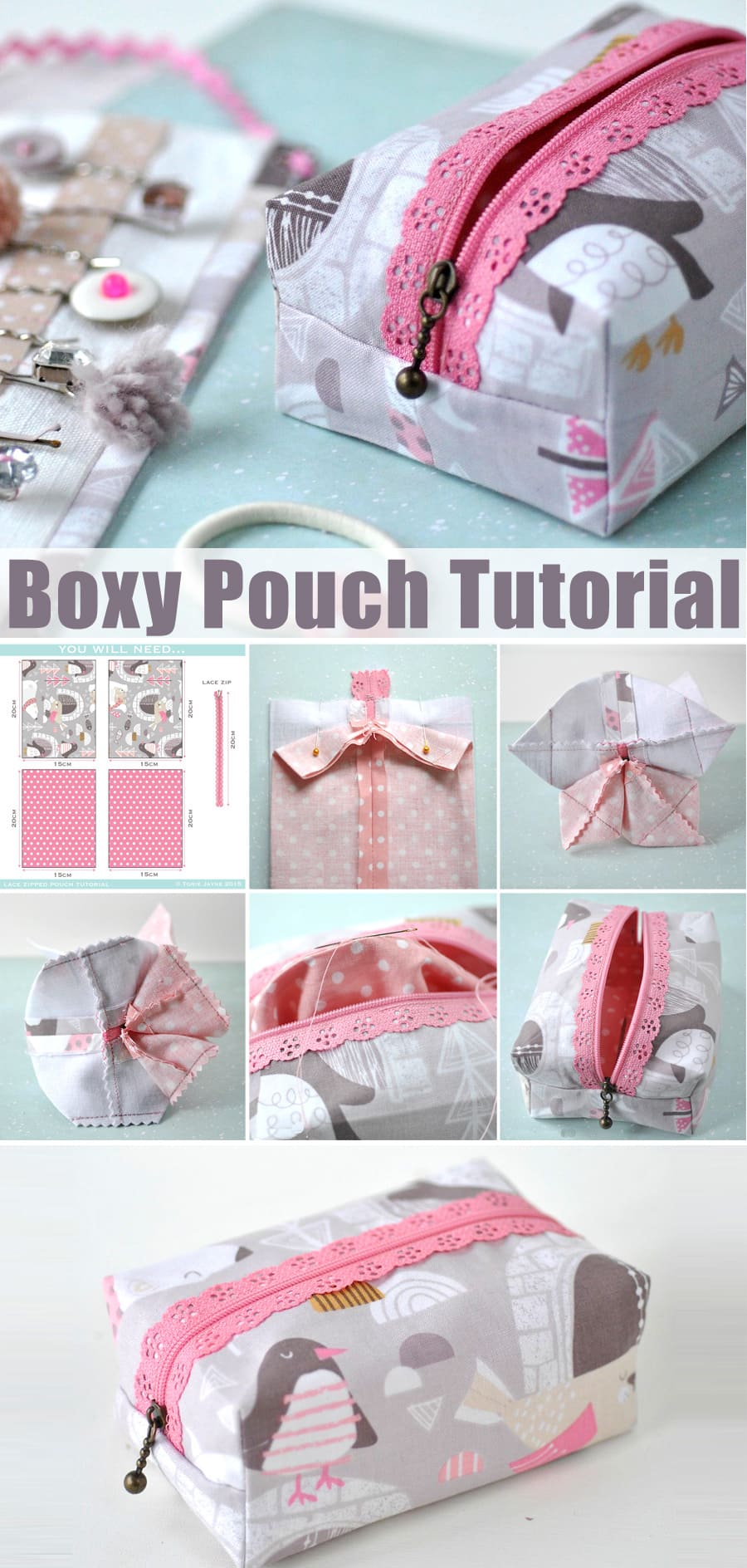 Boxy Lace Zipper Pouch Tutorial