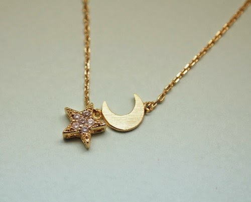 simple necklace gold star and moon