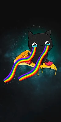 iPhone Wallpaper: cat, rainbow, pizza, digital art