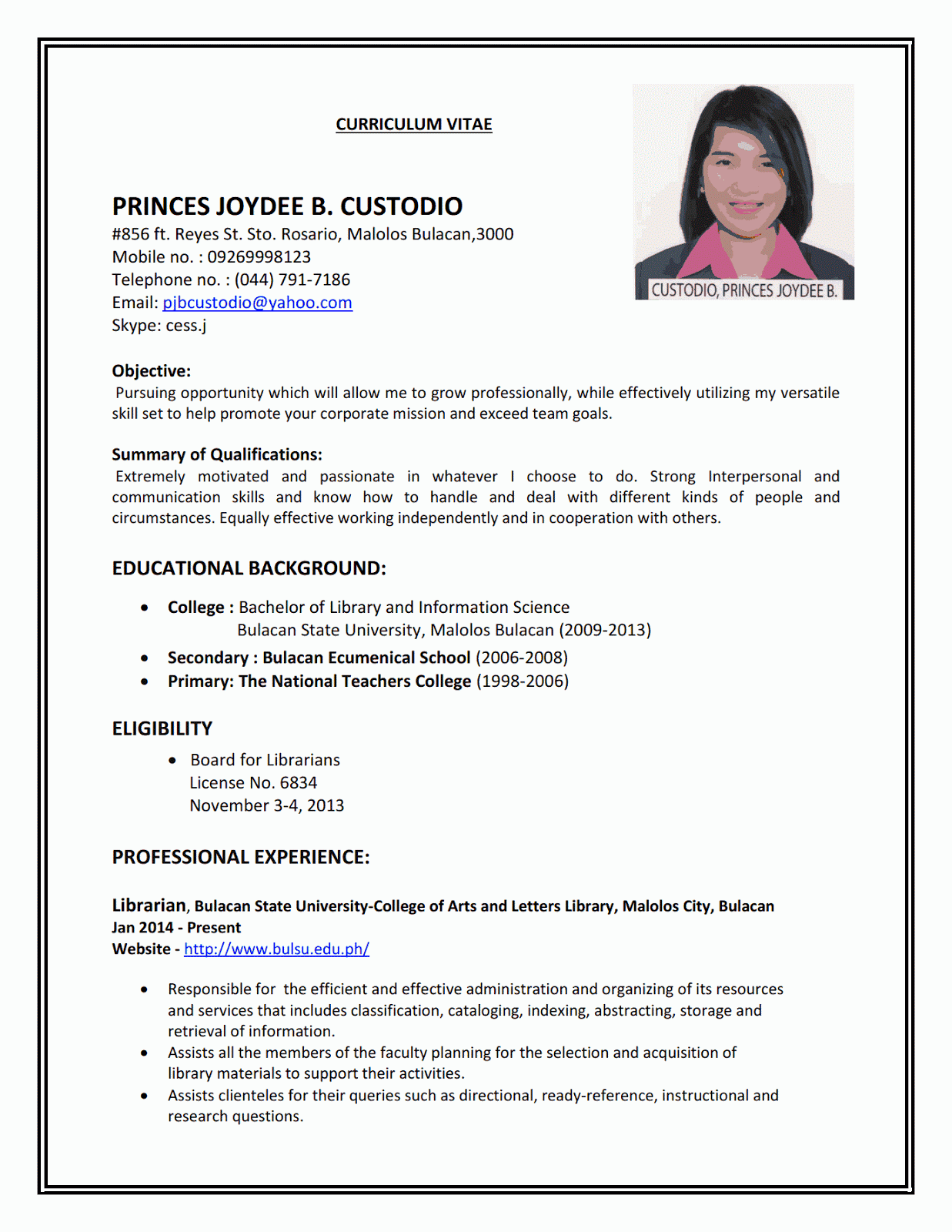 Resume Sample First Job Sample Resumes