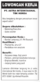  LOKER LAMPUNG 2016 Terbaru - PT. Astra International, Tbk