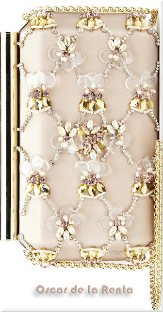 ♦Oscar de la Renta Bisque champagne embroidered satin saya minaudière clutch bag #oscardelarenta #bags #brilliantluxury