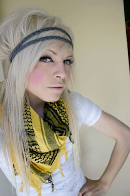 Girl with cute long blonde emo hair