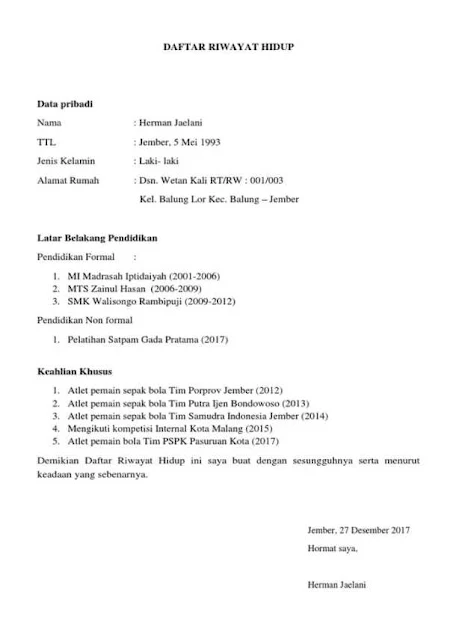 Contoh CV Satpam