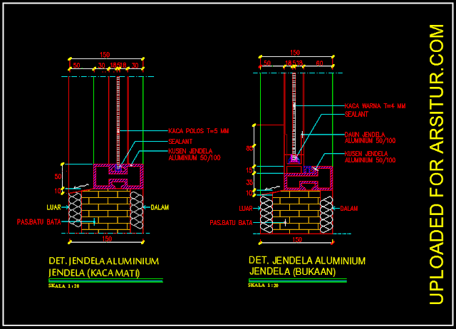 Detail Kusen Jendela  Aluminium  Contoh  Gambar AutoCAD