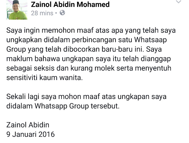 Permohonan maaf dari saudara zainol abidin