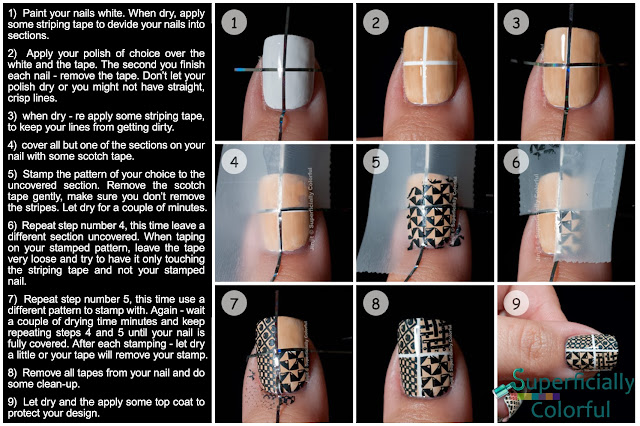 Geometric design stamping nail art vintage duo-chrome Tutorial