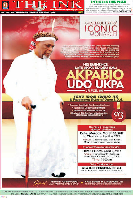 Latest Edition of THE INK NEWSPAPER, Uyo, Akwa Ibom State.