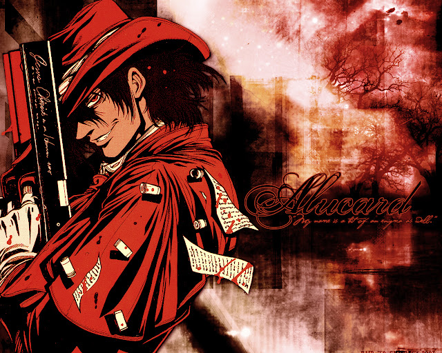   Alucard Hellsing Grin Smile Red Eye Double Guns vampire male guy anime hd wallpaper desktop pc background 0006.