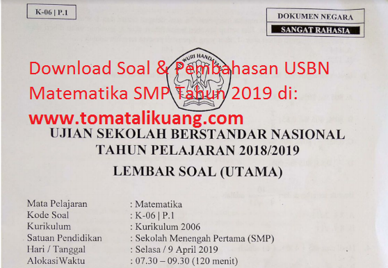 Soal Usbn Matematika Smp 2019 Paket 1 Kode Soal K 06 P 1