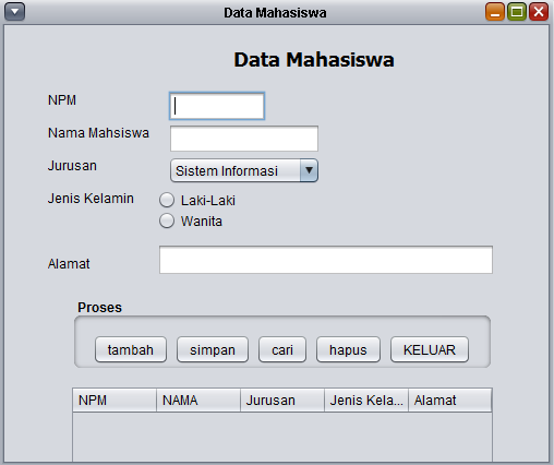 Membuat form Data Mahasiswa Java Netbeans koneksi Database 