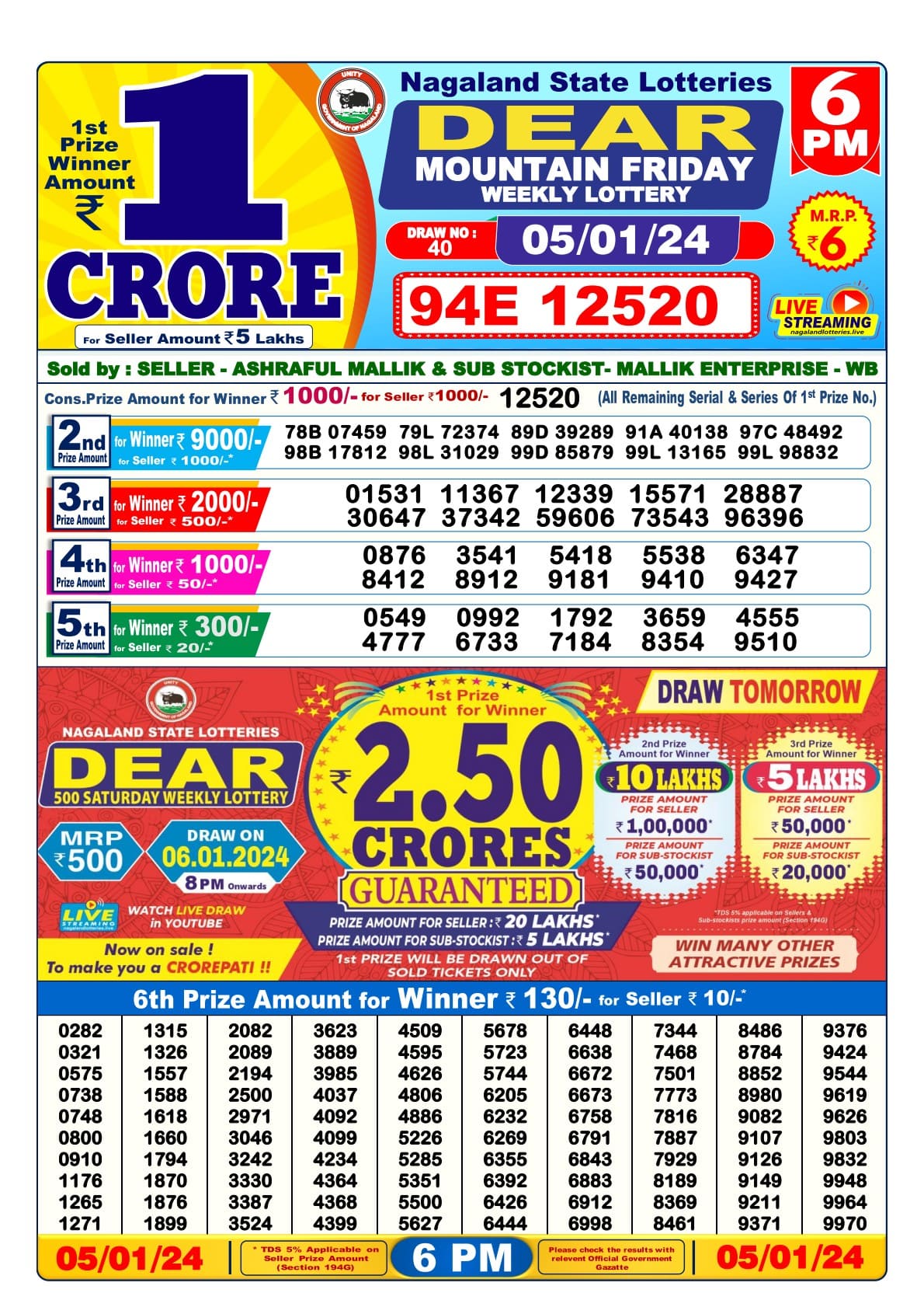 yesterday nagaland lottery results 6pm
