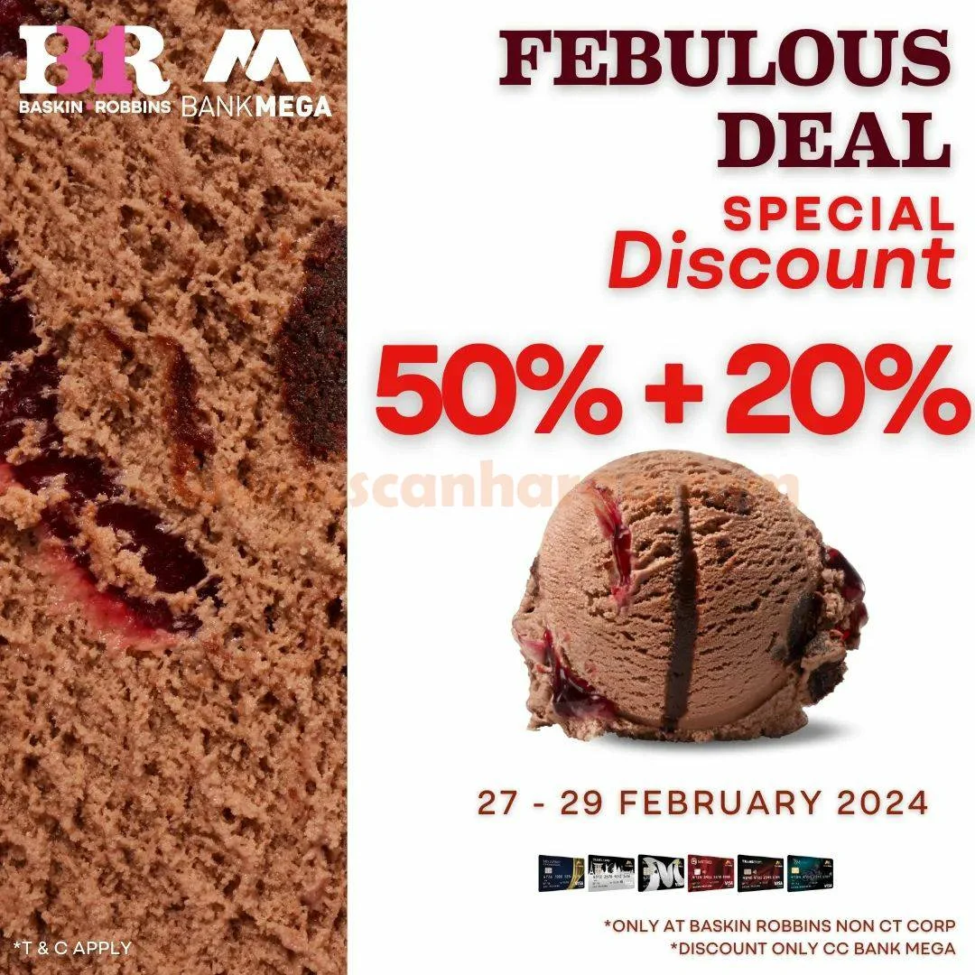 Promo BASKIN ROBBINS FEBULOUS DEAL! Diskon 50% + 20% pakai Kartu Kredit BANK MEGA