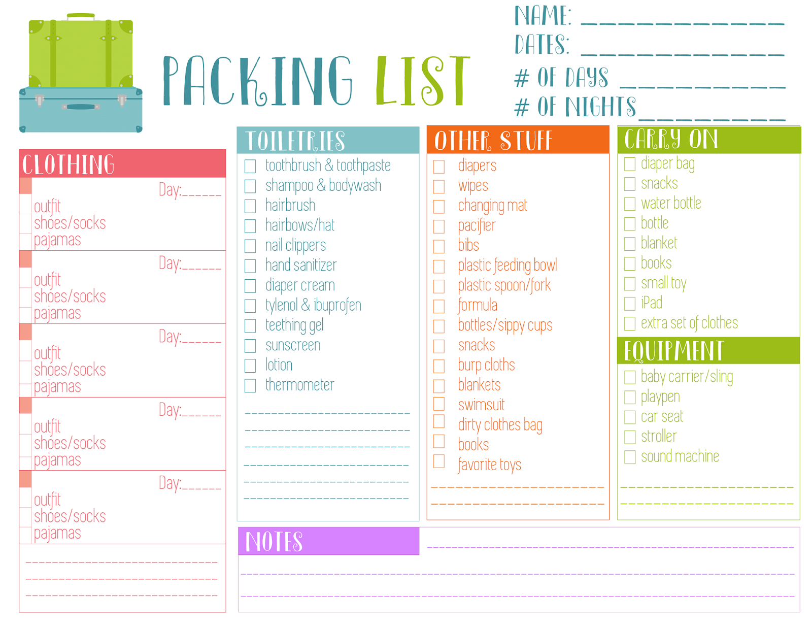 packing list baby style printable the view from up here
