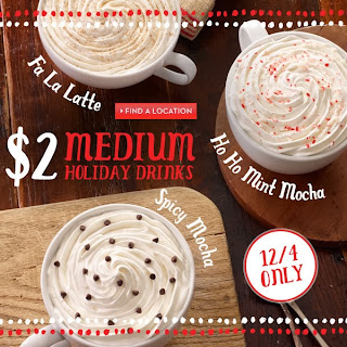 Caribou Coffee $2 Medium Holiday Drinks Java Mocha Mint Latte Mocha