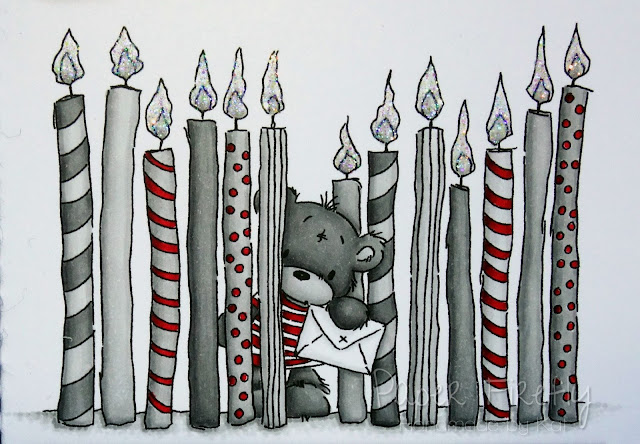 Stylish birthday card with many candles and cute bear (image from Lili of the Valley)