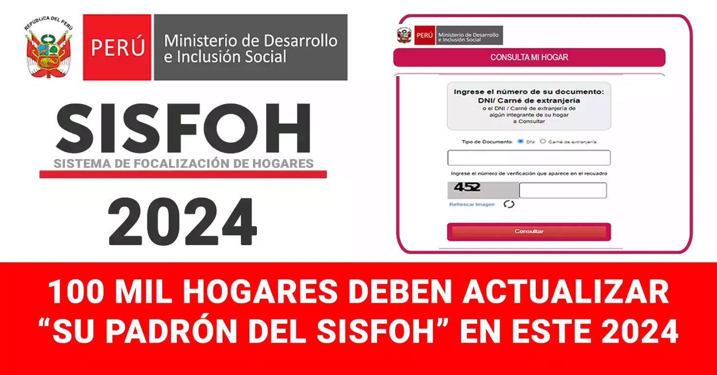 Padrón del SISFOH 2024: 100 mil Hogares deben actualizar su información socioecónomica (CSE)