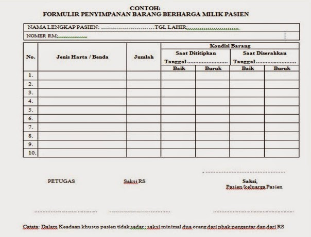 MENUJU RUMAH SAKIT KELAS DUNIA: Contoh Formulir 