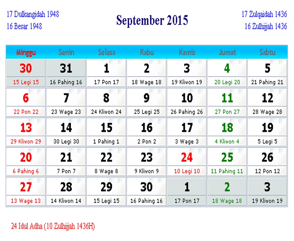 Tanggal lebaran haji idul adha 2015