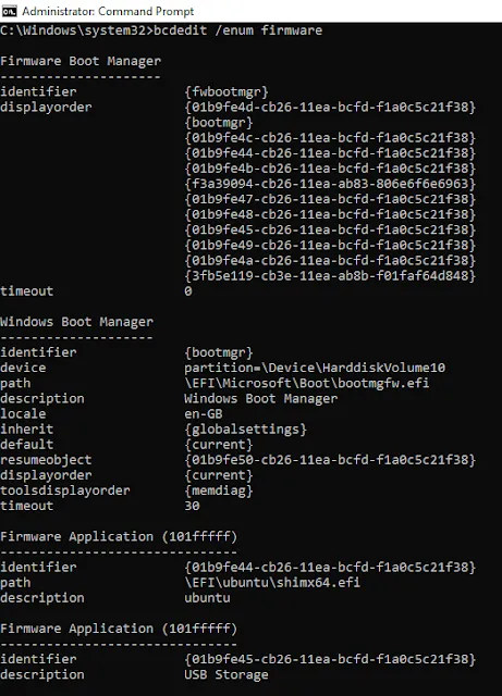 list of bcdedit command