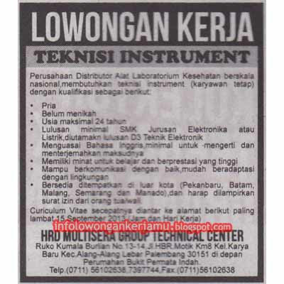 Lowongan Kerja Multisera Group Technical Center