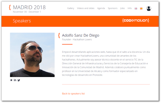 Página de un ponente del Codemotion