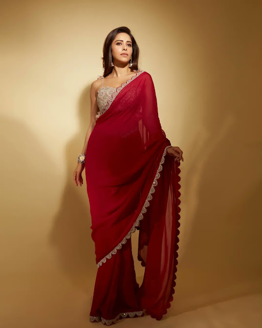 Nushrratt Bharuccha Red Saree Photos