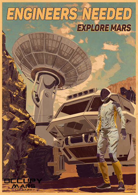 Occupy Mars game poster with astronaut and rover