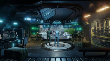 Training Facility in picture with xcom personal engaging in combat simulations. The holographic display emulating a combat scenarios with resistance members taking cover and perparing to attack