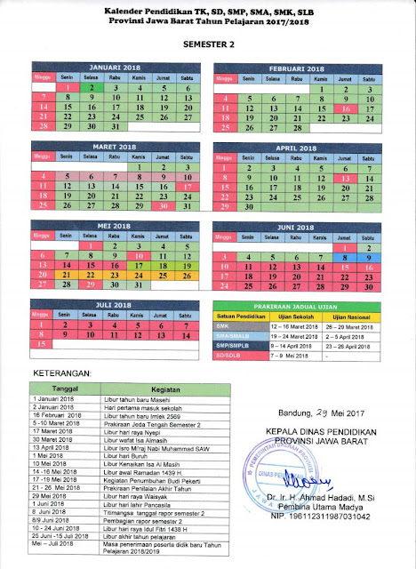 Kalender Pendidikan Tahun 2018 PAUD/TK/SD/SMP/SMA