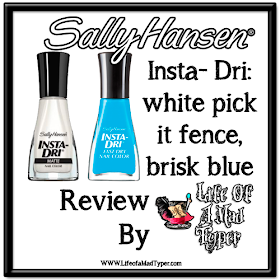 Sally Hansen Insta-Dri white pick it fence, Brisk blue 