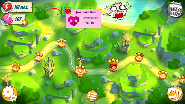 Mapa de Angry Bird 2 com limite de vida de Candy Crush
