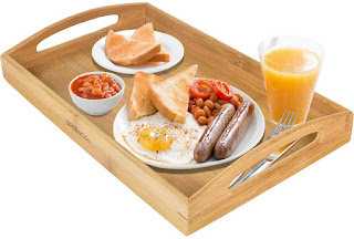 Greenco Rectangle Bamboo Butler Serving Tray With Handles