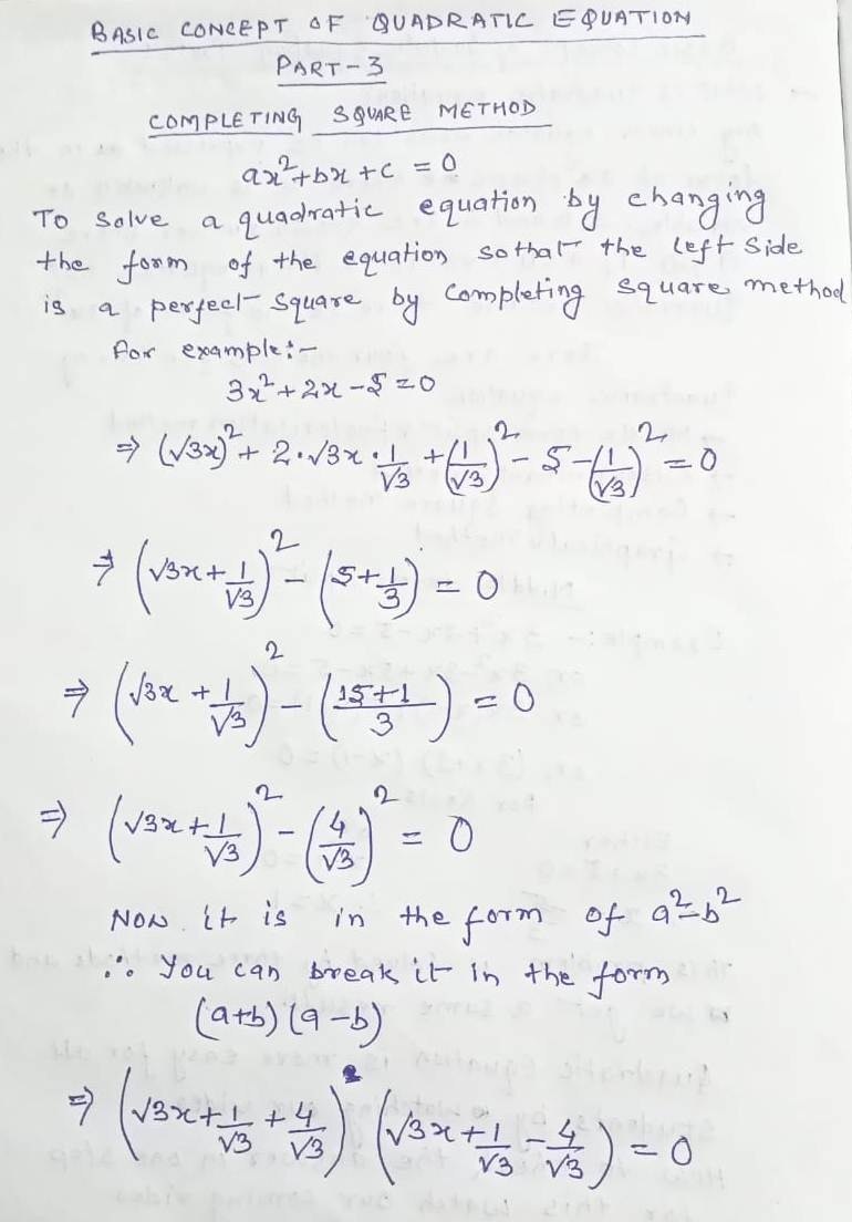 Basic concept of quadratic equation part 3