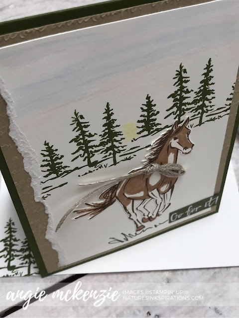 By Angie McKenzie for Ink & Inspiration Blog Hop; Click READ or VISIT to go to my blog for details! Featuring Let It Ride stamp set, Scripty 3D Embossing Folder; #letitridestampset #scripty3dembossingfolder #horse #thegreatoutdoors #bloghops #inkandinspirationbloghop #encouragementcard #watercolorpencils #bronzeblendsmarker #cardtechniques 