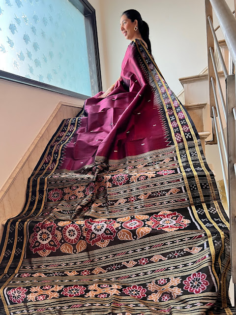 Aubergine Sambalpuri silk saree