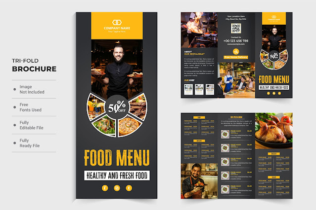 Food menu tri fold brochure template free download